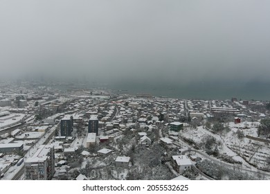 Aerial View Of The Snowy Mountain Village