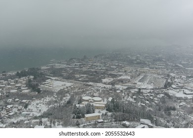 Aerial View Of The Snowy Mountain Village