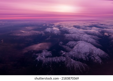 Aerial View Of Snowy Mountains Over Washington State ,USA