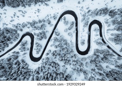 Aerial view of snowy road