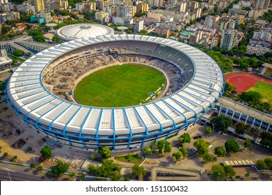 Aerial View Of A Soccer Field In A City, Maracana Stadium, Rio De Janeiro, Brazil