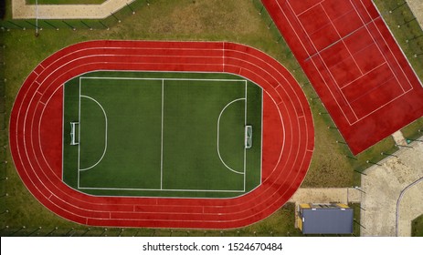 Aerial view of soccer field or sports stadium