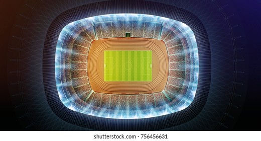 Aerial View Of A Soccer Stadium With Illumination Lights