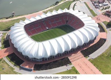 Aerial View Of The Soccer Stadium And Lake In Port Elizabeth, South Africa