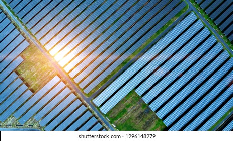 Aerial View Of Solar Cell Field.