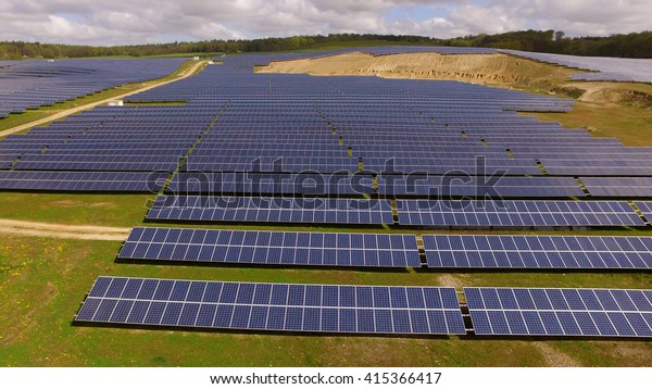 Aerial View Solar Panels Photovoltaic System Stock Photo