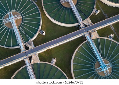 aerial view of The Solid Contact Clarifier Tank type Sludge Recirculation in Water Treatment plant - Shutterstock ID 1024670731