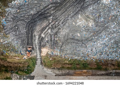Aerial view of solid waste dump full of plastic, Poland