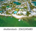 Aerial view of Sombrero Beach with palm trees on the Florida Keys, Marathon, Florida, USA.
