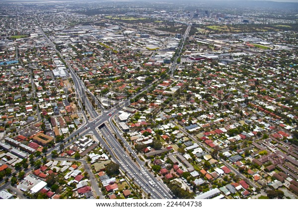 aerial view of south australia houses beach roads\
and adelaide city