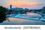 Aerial View of South Bend River Lights Plaza at Sunset