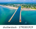 Aerial view of the South Haven Lighthouse on Lake Michigan; South Haven, Michigan