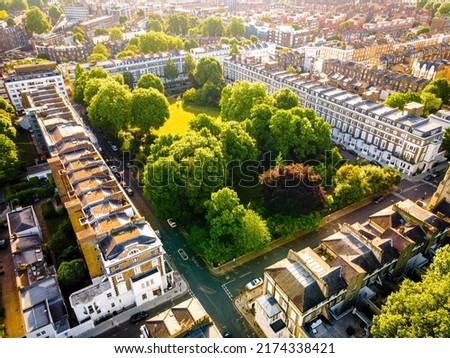 Aerial view of South Kensignton area and in the morning, London
