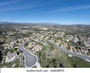 Aerial View Of Southern California Neighborhood And Mt. Baldy