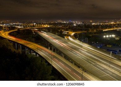 Aerial View Of Spaghetti Junction In Birmingham UK At Night.