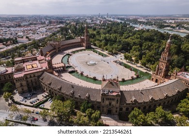 Aerial View Spanish Square. Seville, Spain. Maria Luisa Park.