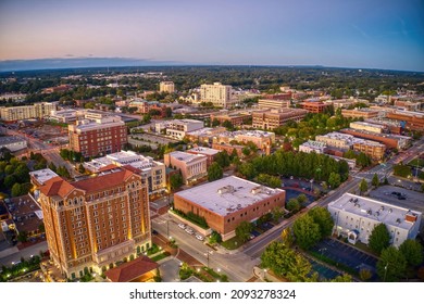 Aerial View of Spartanburg, South Carolina at Dusk - Shutterstock ID 2093278324