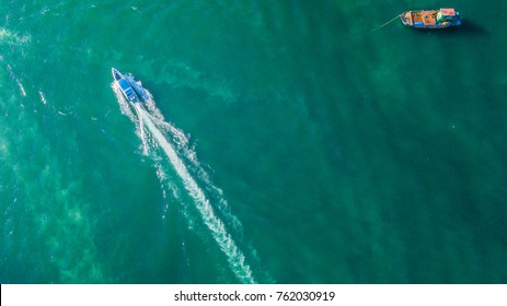 Aerial View Of Speed Boat In The Sea .