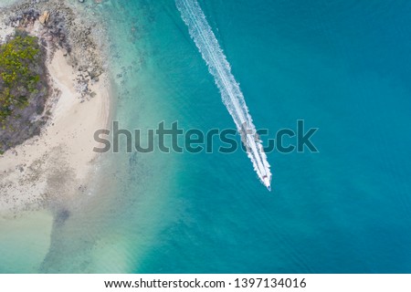 Aerial view of speed boats for island-tropical island tourism.