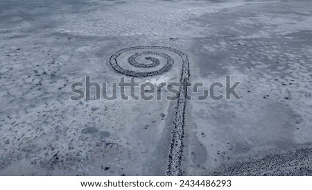 Aerial view of Spiral Jetty Nature Art Sculpture Utah
