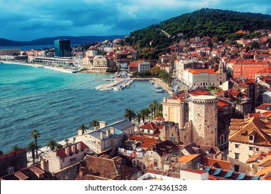 Aerial View Of Split Coast, Croatia Adriatic Sea