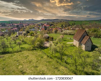 Aerial view from st. Johann to village Velehrad, where is a beautiful former monastery buildings with basilica of Saint Cyrillus and Methodius