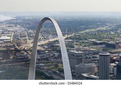 Aerial View Of St. Louis Arch Close Up.