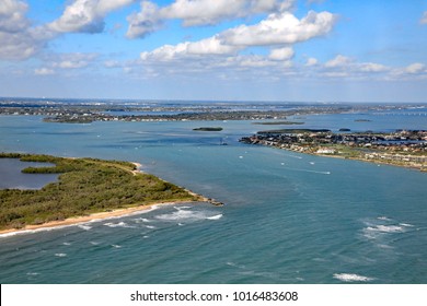 Aerial view of the St. Lucie Inlet at Stuart, Florida, a connection between Jupiter Island and Hutchinson Island.