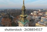 Aerial view of St. Michael Cathedral in Belgrade downtown, Serbian church