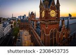 Aerial view of St Pancras and Kings Cross train stations in London, England