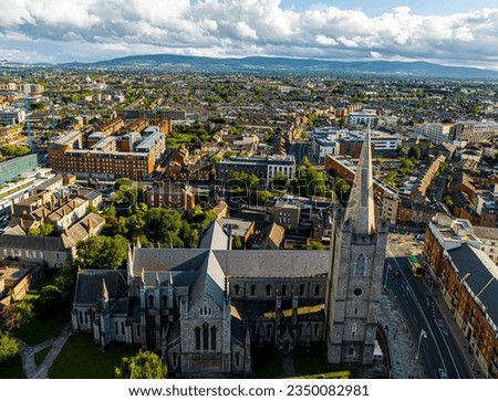 Aerial view of St Patrick's cathedral in Dublin, Ireland
