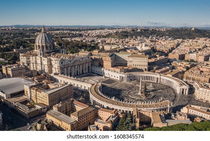 Aerial view of St. Peter's Basilica and St. Peter's Square with Christmas tree on it
