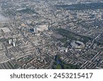 Aerial view of Stamford Bridge Stadium, Brompton Cemetery and Kensington Gardens, London