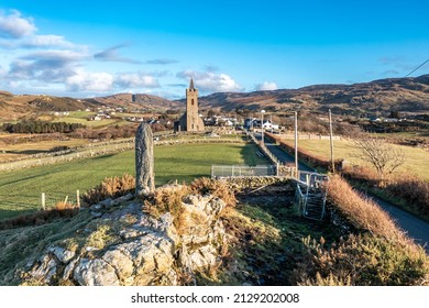 Aerial view of standing stone in Glencolumbkille in County Donegal, Republic of Irleand