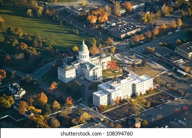 Aerial View Of State Capital Building In Augusta, Maine