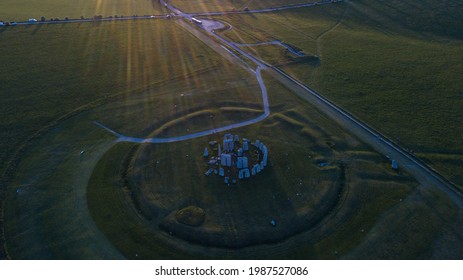 Aerial View Of Stonehenge Around Sunrise