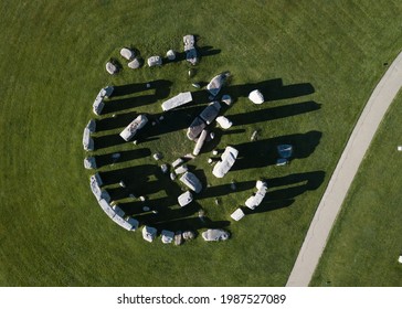 Aerial View Of Stonehenge Around Sunrise