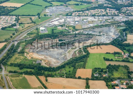 aerial view of a stone-pit at Montaigu in the department fo Vendée in France
