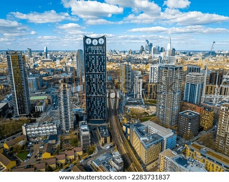 Aerial view of Strata tower central London from South bank, UK
