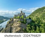 Aerial view of Strekov castle ruin near Usti nad Labem above the Elbe river in Czechia