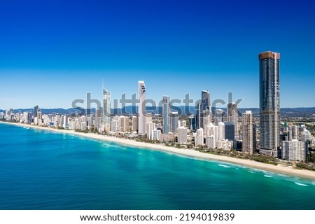 Aerial view of the stunning Gold Coast skyline on a sunny day, Queensland, Australia