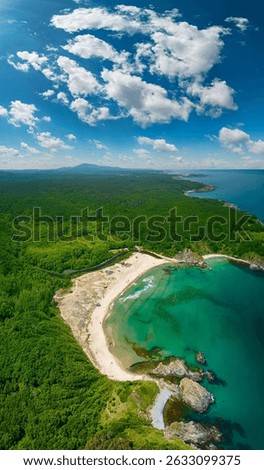 Aerial view of a stunning seacoast and Silistar beach in Bulgaria	

