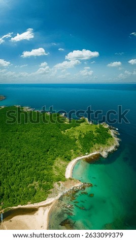 Aerial view of a stunning seacoast and Silistar beach in Bulgaria	
