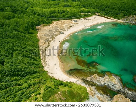 Aerial view of a stunning seacoast and Silistar beach in Bulgaria	
