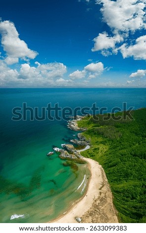 Aerial view of a stunning seacoast and Silistar beach in Bulgaria	
