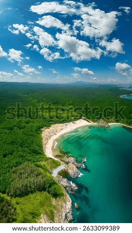 Aerial view of a stunning seacoast and Silistar beach in Bulgaria	

