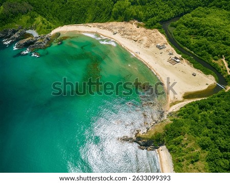 Aerial view of a stunning seacoast and Silistar beach in Bulgaria	
