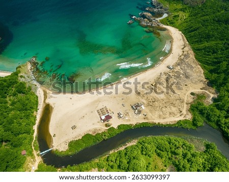 Aerial view of a stunning seacoast and Silistar beach in Bulgaria	
