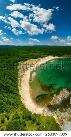 Aerial view of a stunning seacoast and Silistar beach in Bulgaria	
