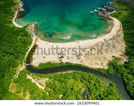 Aerial view of a stunning seacoast and Silistar beach in Bulgaria	
